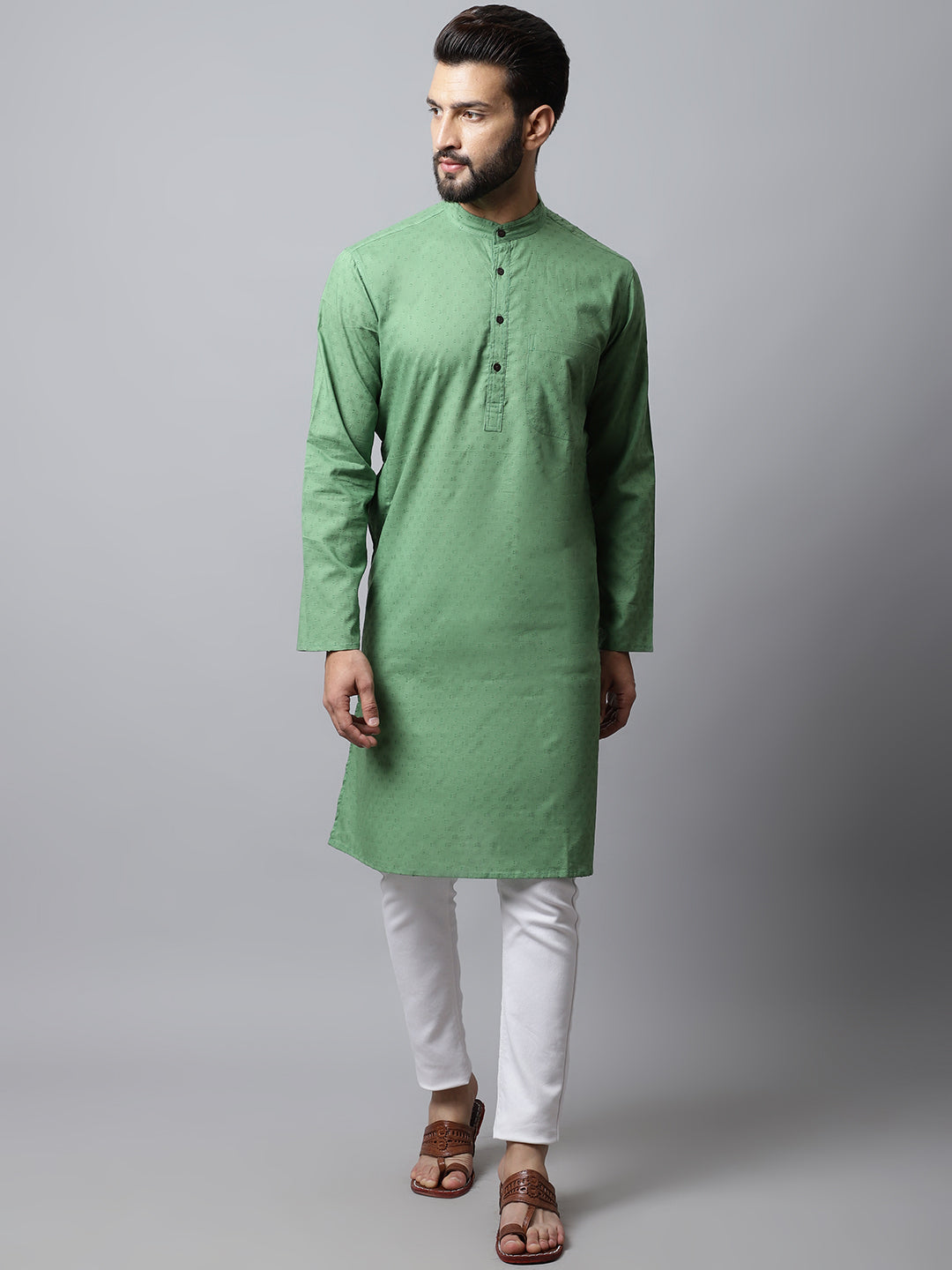 Even Apparels Green Solid Kurta With Band Collar - Distacart
