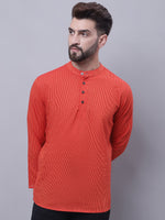 Thumbnail for Even Apparels Orange Pure Cotton Short Kurta With Band Collar - Distacart