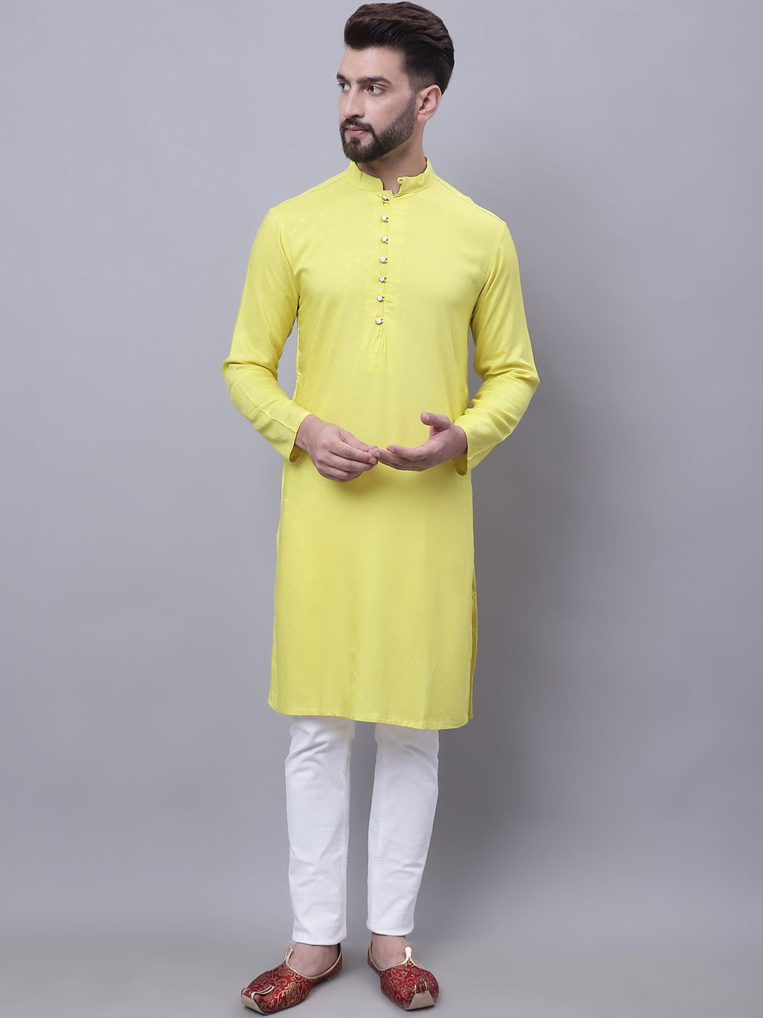 Even Apparels Yellow Pure Cotton Short Sleeves Kurta With Band Collar - Distacart