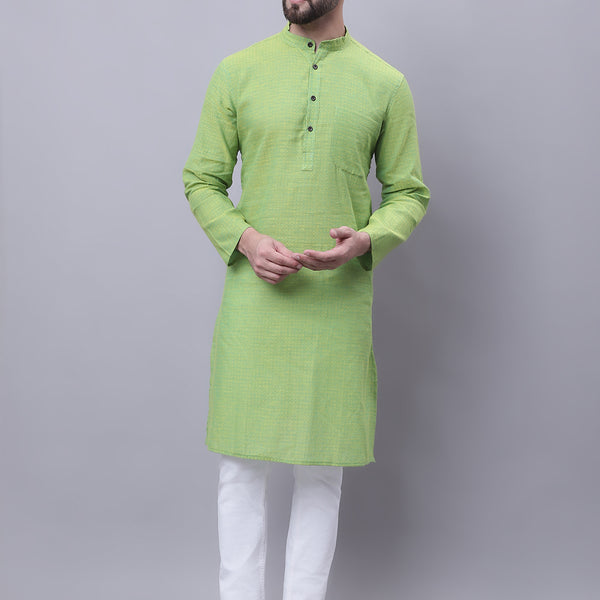Even Apparels Green Pure Cotton Kurta With Band Collar - Distacart
