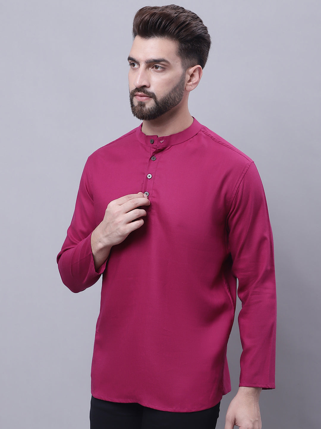 Even Apparels Wine Pure Cotton Short Kurta With Band Collar - Distacart