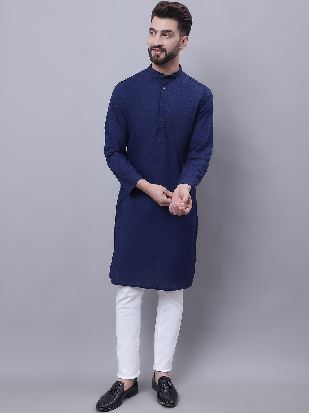 Even Apparels Blue Pure Cotton Kurta With Band Collar - Distacart