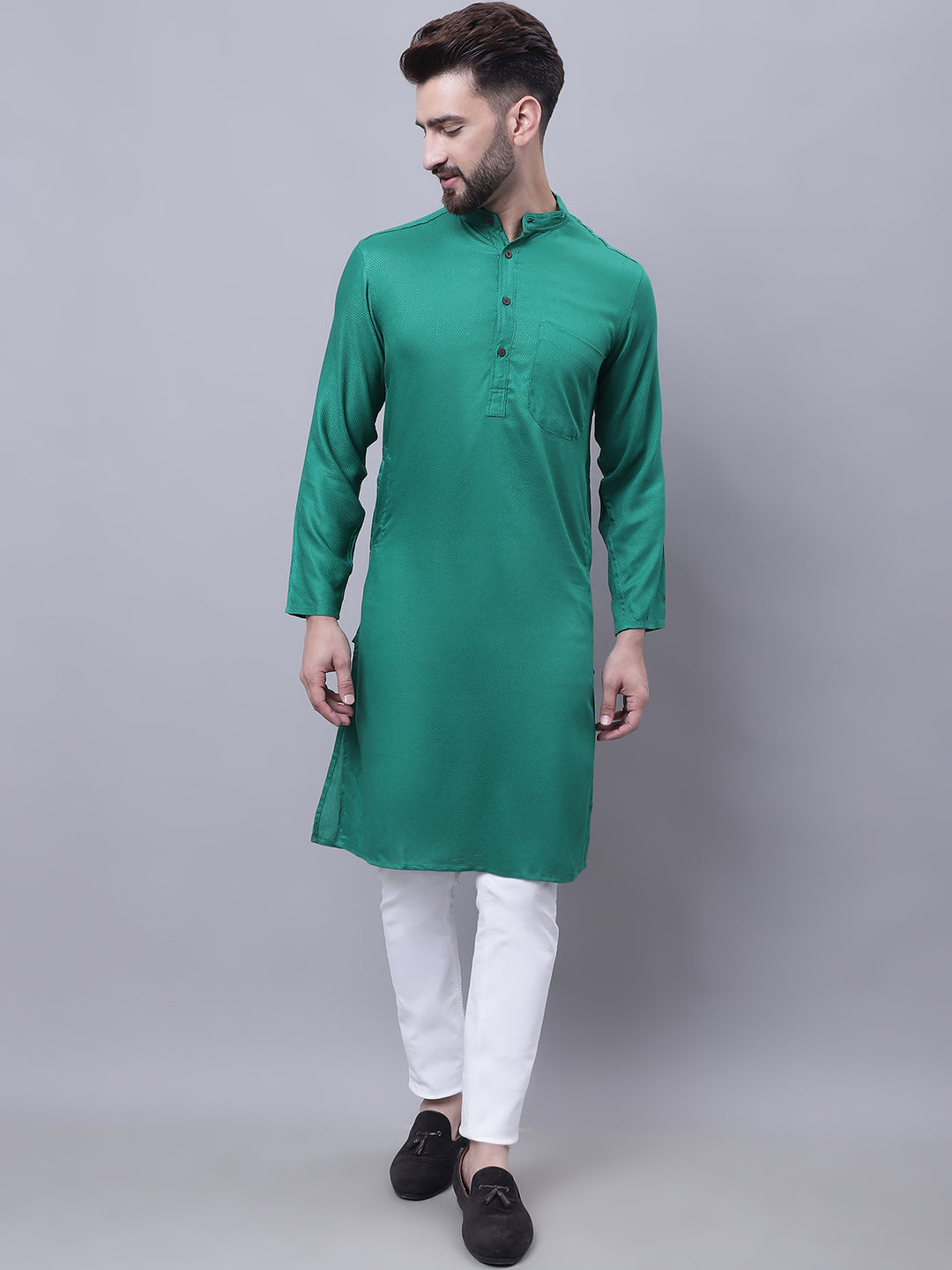 Even Apparels Green Kurta With Band Collar - Distacart