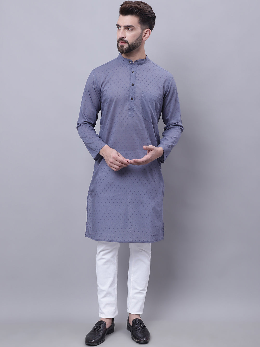 Even Apparels Grey Pure Cotton Kurta With Band Collar - Distacart