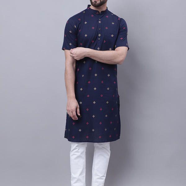 Even Apparels Blue Pure Cotton Short Sleeves Kurta With Band Collar - Distacart