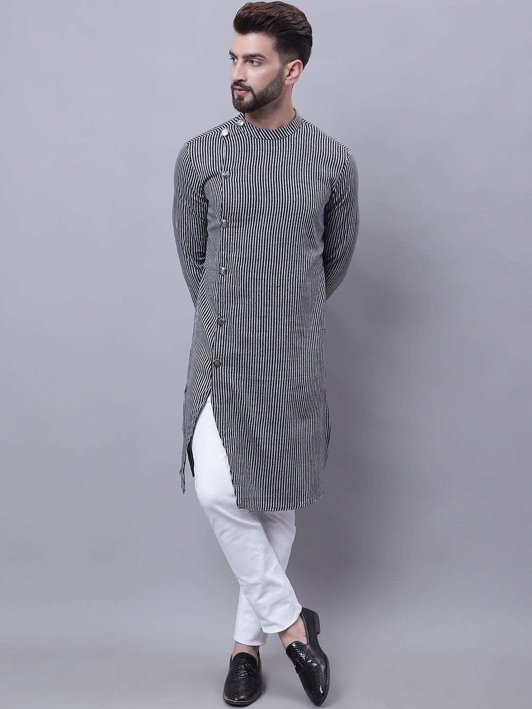 Even Apparels Black Sherwani Kurta With Asymetrical Cut - Distacart