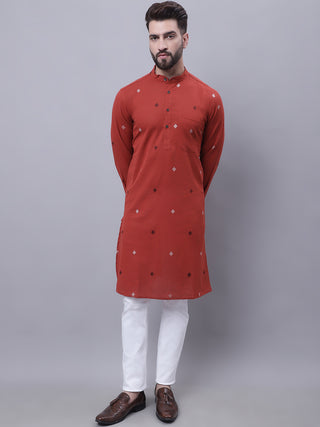 Even Apparels Rust Pure Cotton Kurta With Band Collar - Distacart