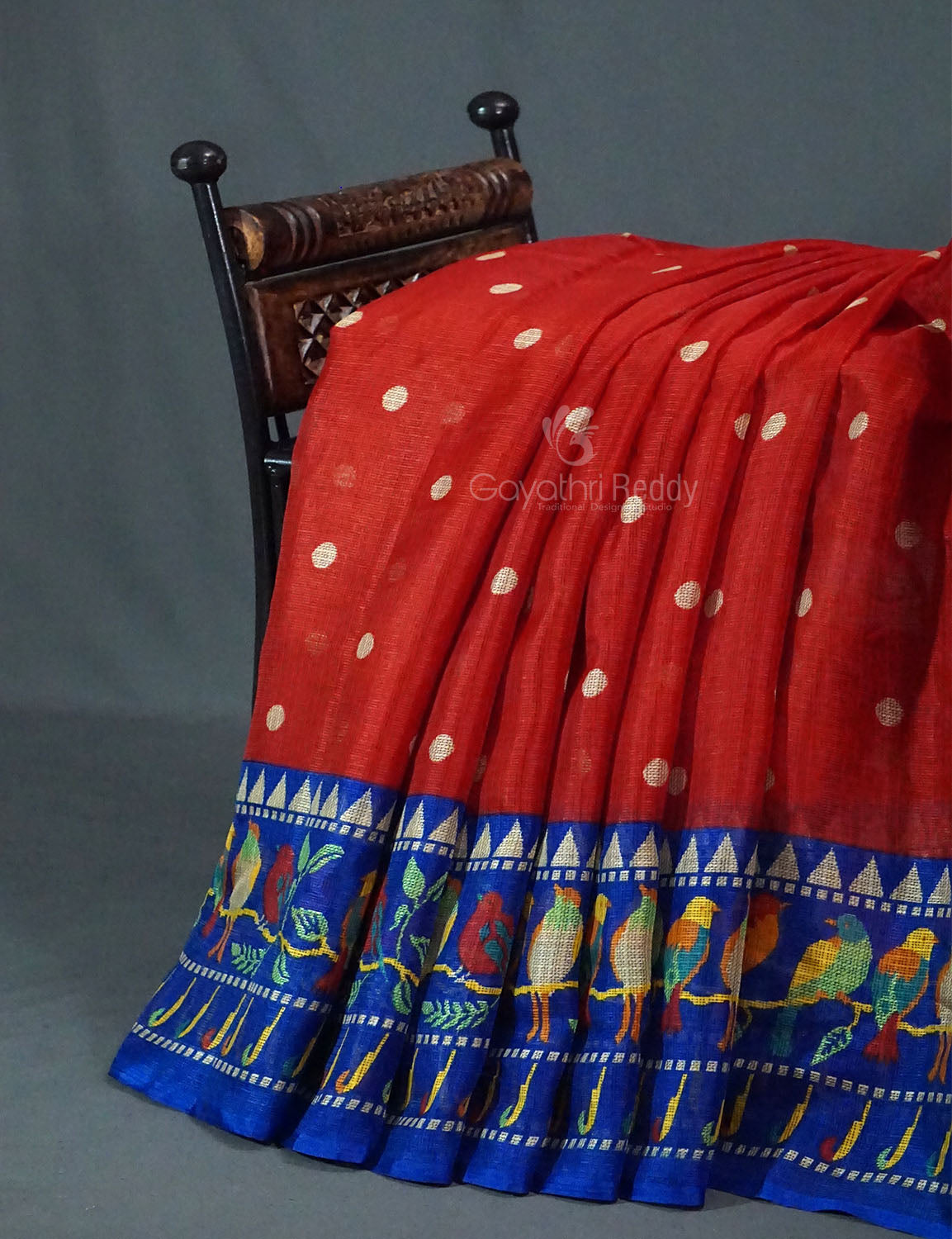 Dark Red Colored with Buttes Semi Silk Kota Saree By Gayathri Reddy Designer Studio - Distacart