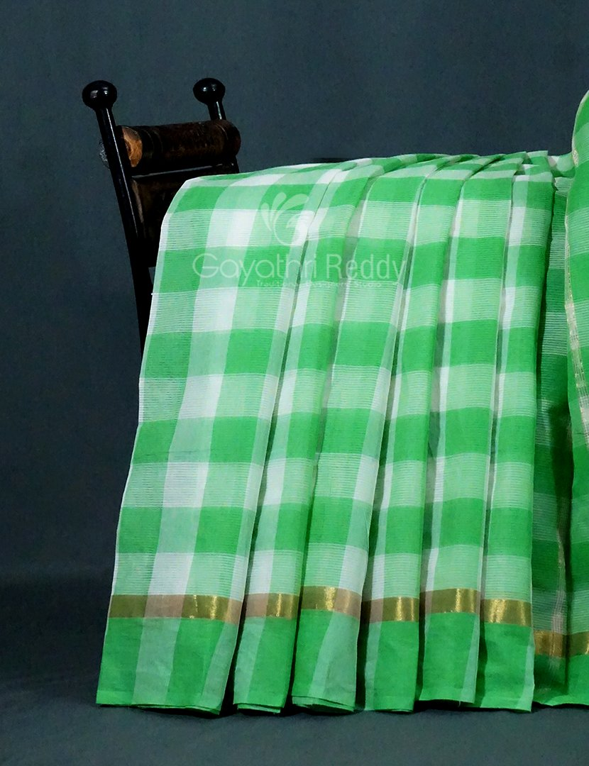 Cream And Green Colored With Checks Pure Mangalgiri Cotton Saree By Gayathri Reddy Designer Studio - Distacart