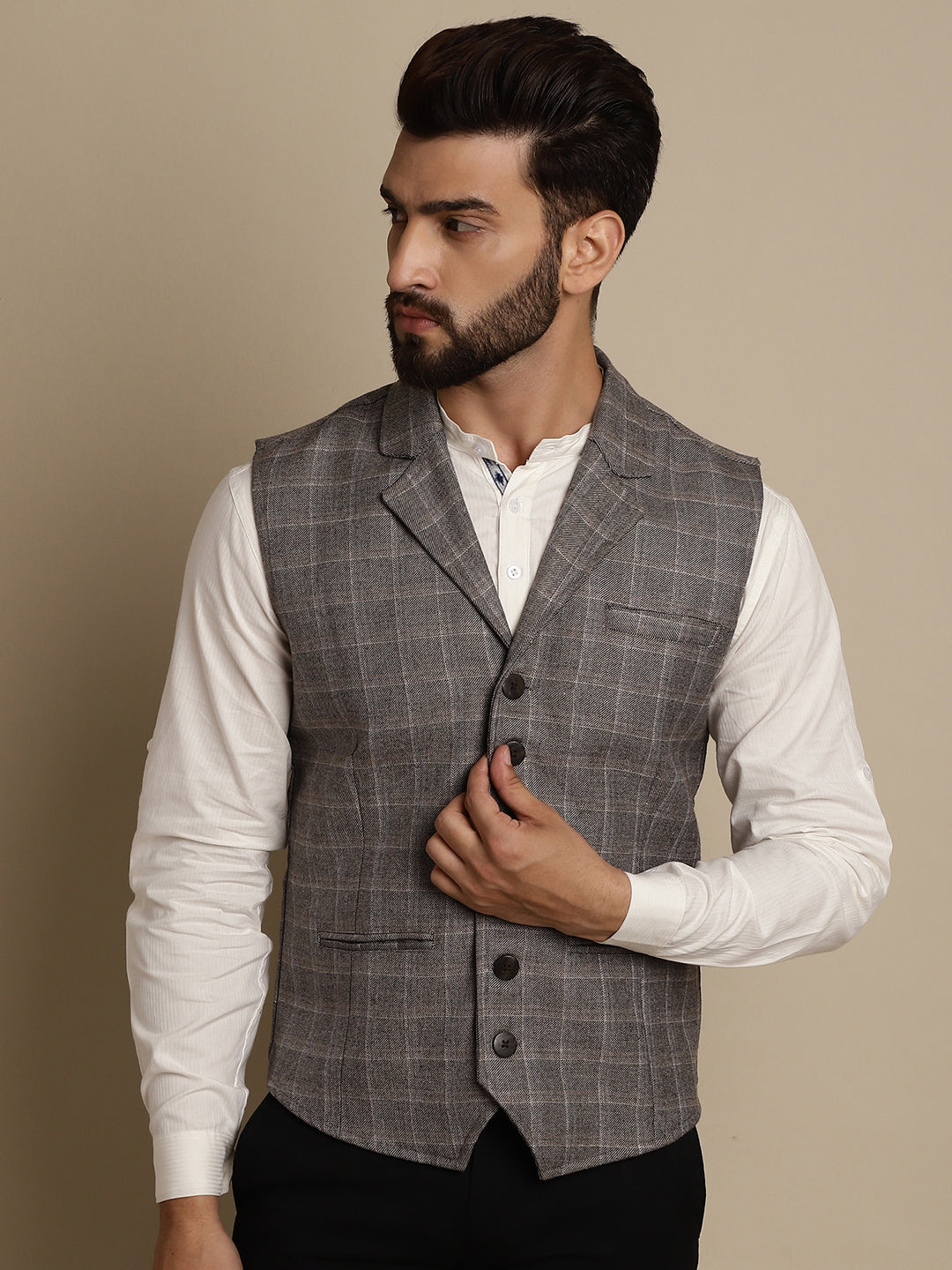 Even Apparels Men's Brown Waistcoat with Notched Lapel - Distacart