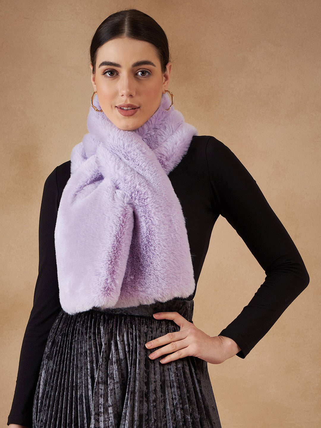 InWeave Women's Light Mauve Faux Fur Neck Warmer - Distacart