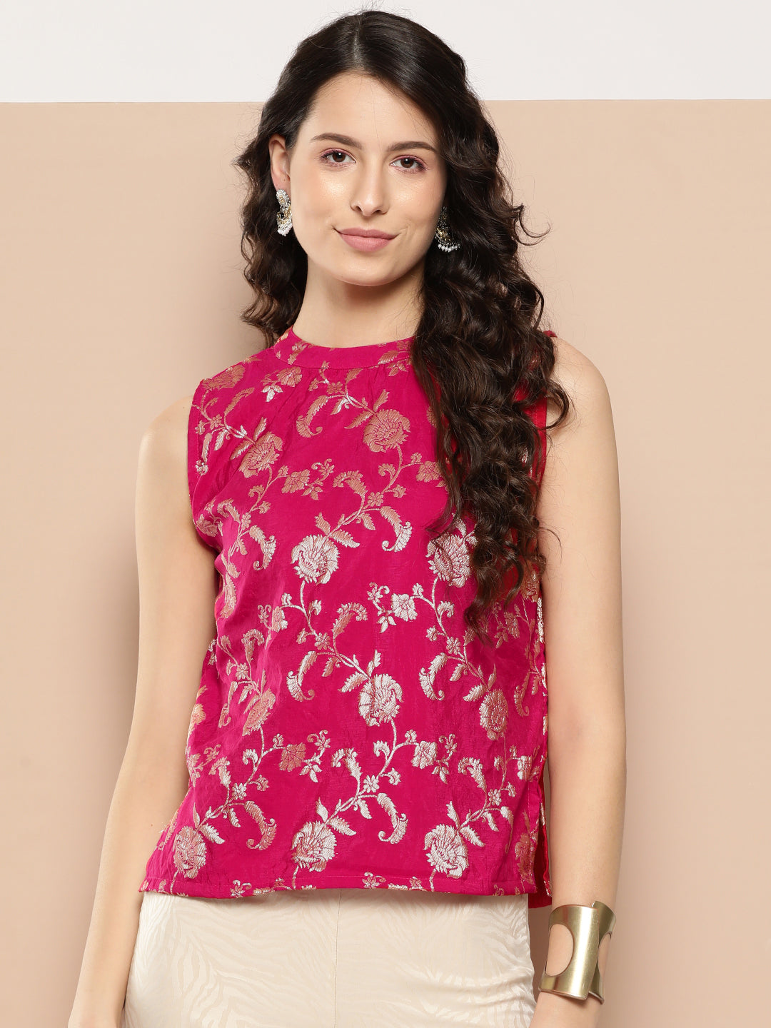InWeave Women's Fuchsia Brocade Halter Top - Distacart