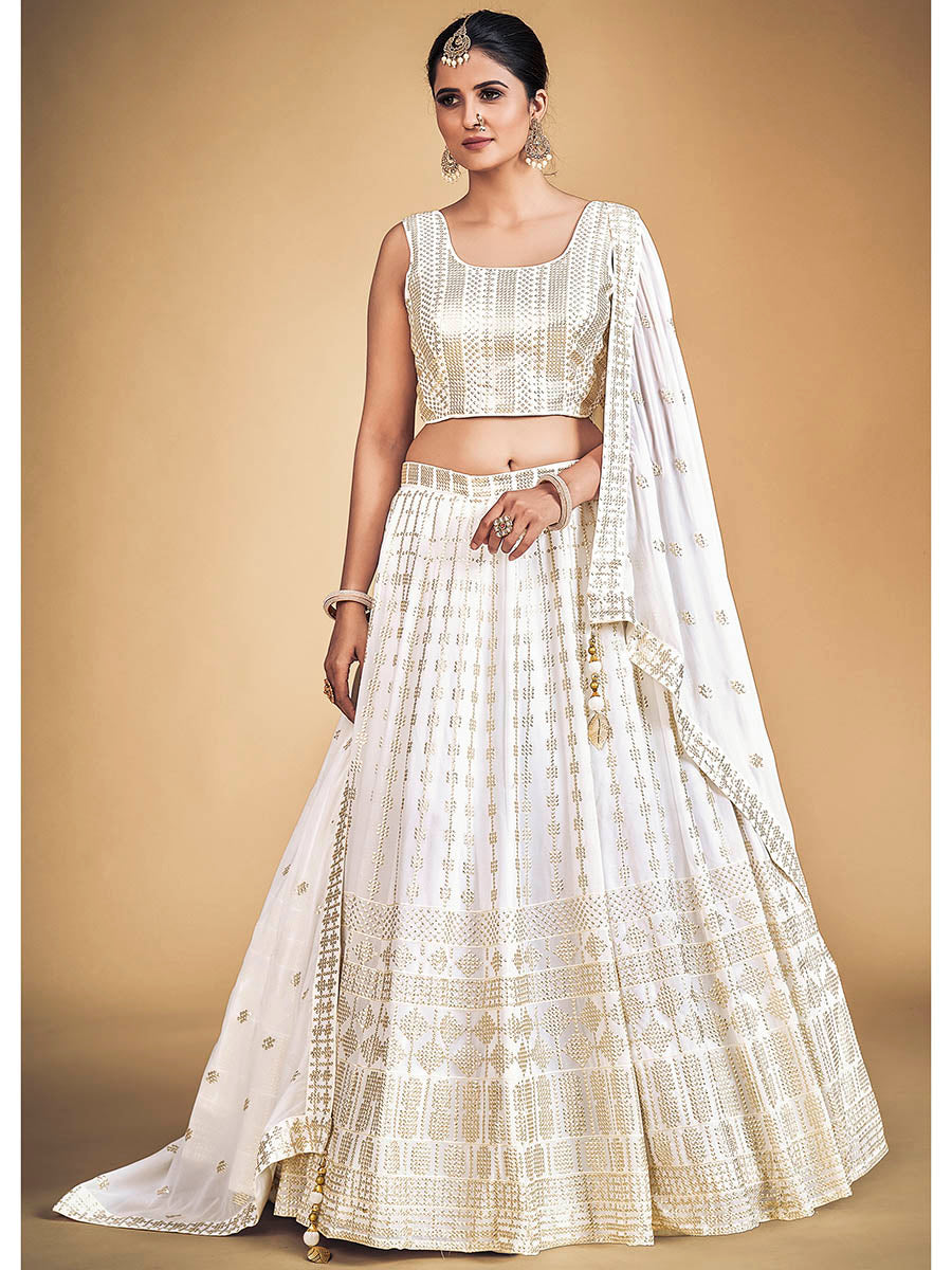 Myra White Georgette Real Georgette Lehenga Choli - Distacart