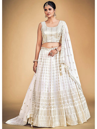 Myra White Georgette Real Georgette Lehenga Choli - Distacart