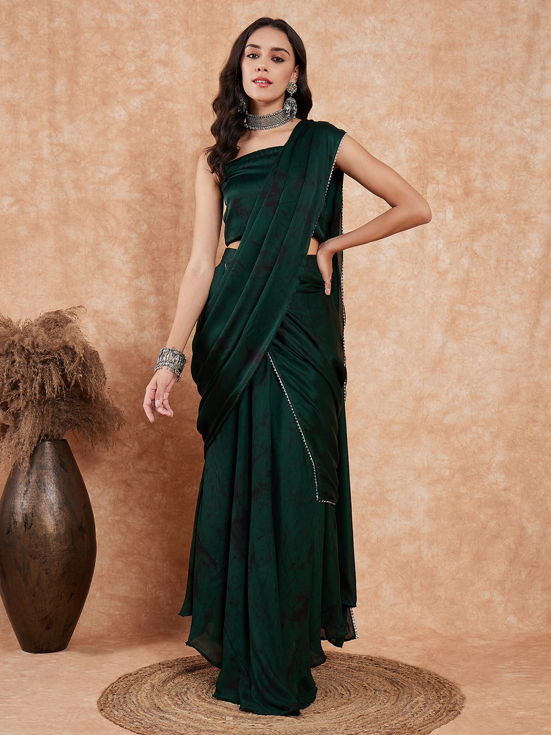 InWeave Women's Dark Green Black Gota Skirt Saree - Distacart