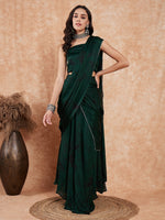 Thumbnail for InWeave Women's Dark Green Black Gota Skirt Saree - Distacart