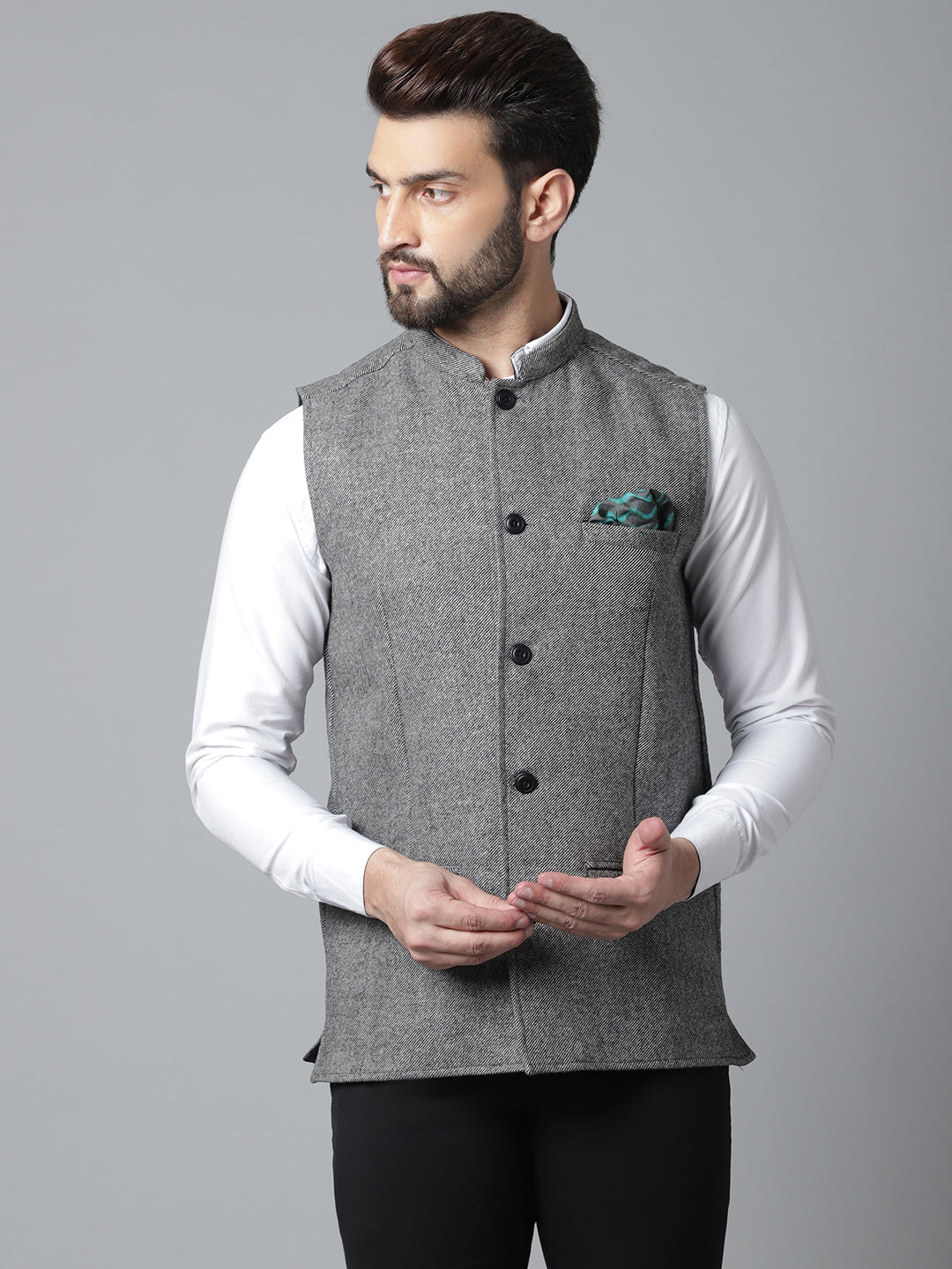 Even Apparels Men's Grey Pure Wool Nehru Jacket - Distacart