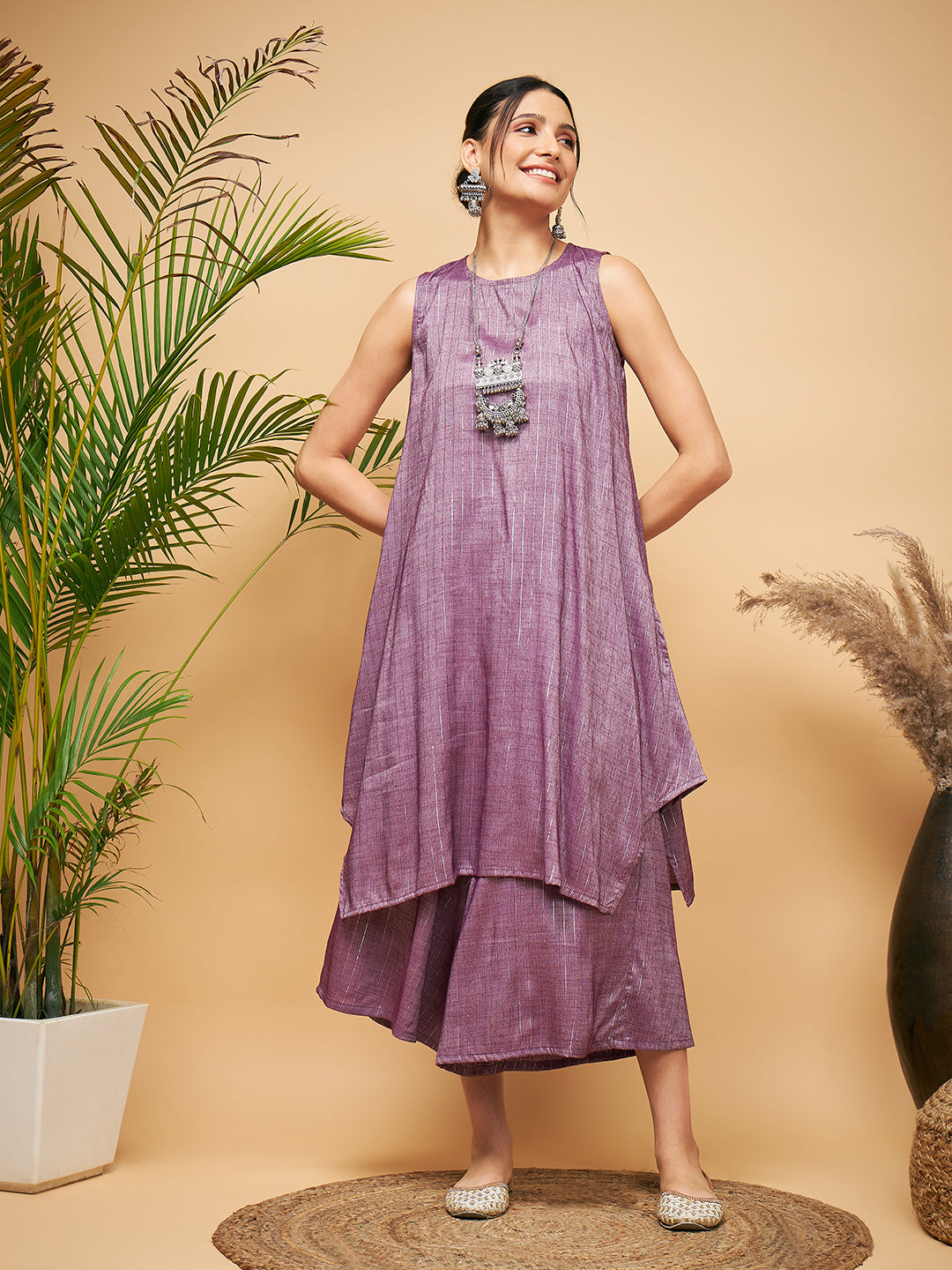 InWeave Women's Mauve Lurex Short Pallazo Kurta Set - Distacart