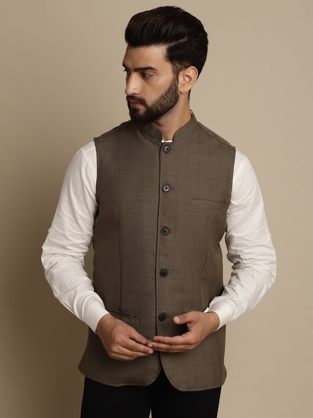 Even Apparels Men's Brown Mandarin Collar Waistcoat - Distacart