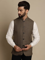 Thumbnail for Even Apparels Men's Brown Mandarin Collar Waistcoat - Distacart
