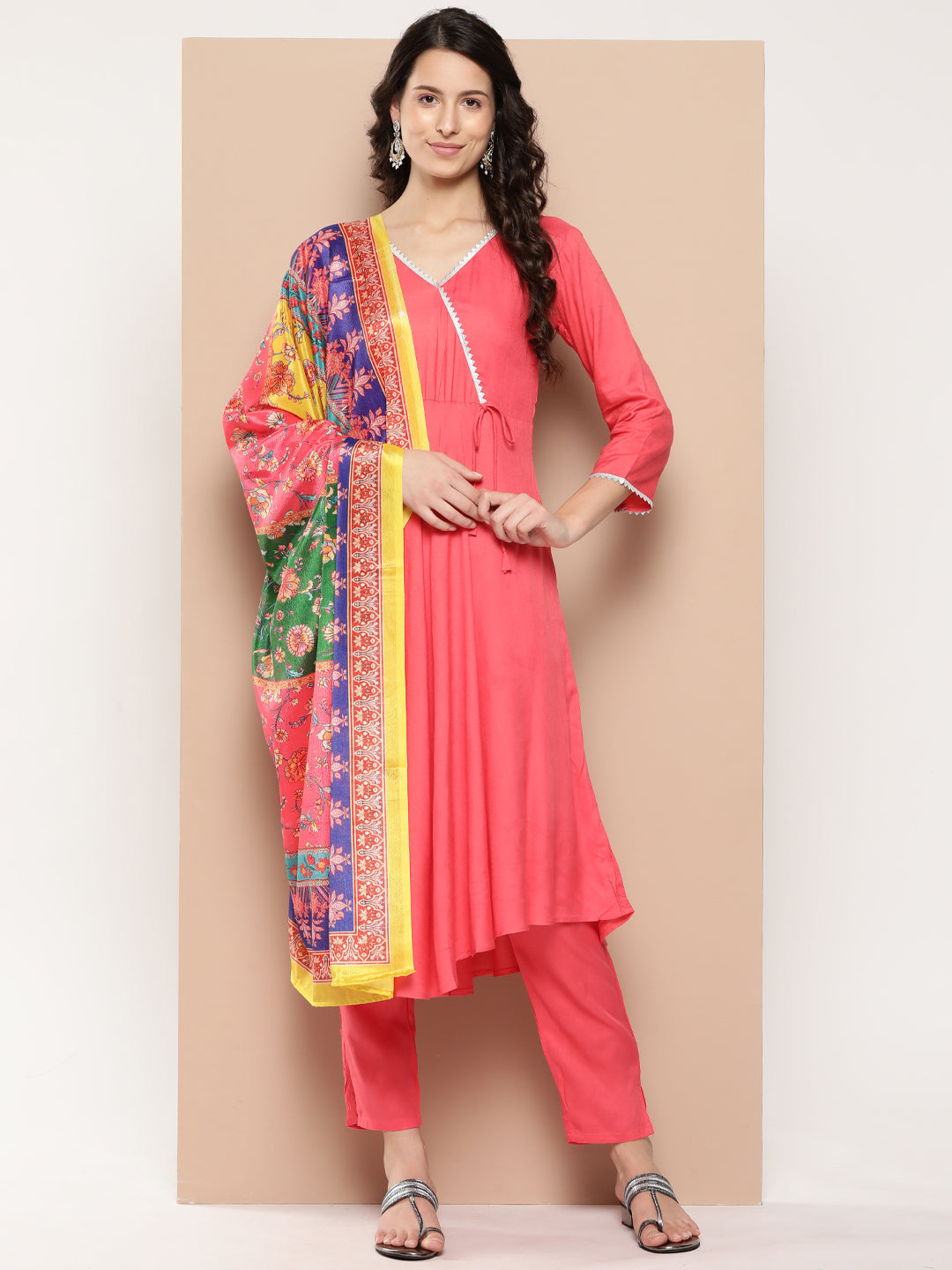 InWeave Women's Camelia Gota Angrakha Kurta Set W Yellow Orange Dupatta - Distacart
