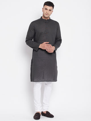Even Apparels Grey Pure Cotton Kurta With Band Collar - Distacart