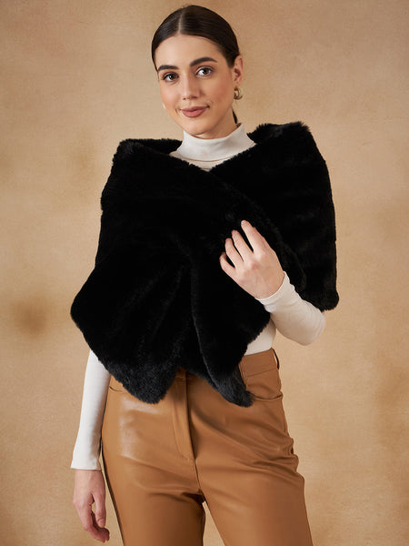 InWeave Women's Black Long Faux Fur Cape - Distacart