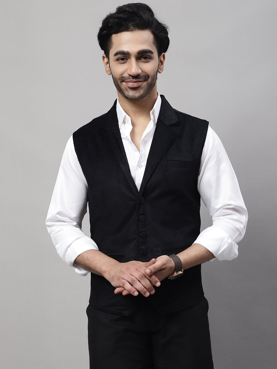 Even Apparels Men's Black Nehru Jacket With Welt Pockets - Distacart