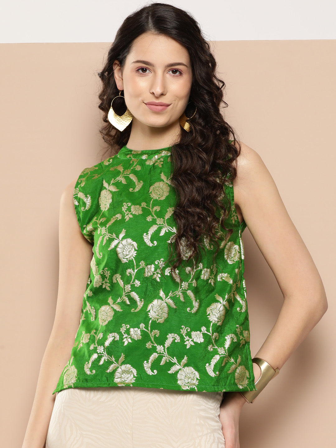 InWeave Women's Green Brocade Halter Top - Distacart