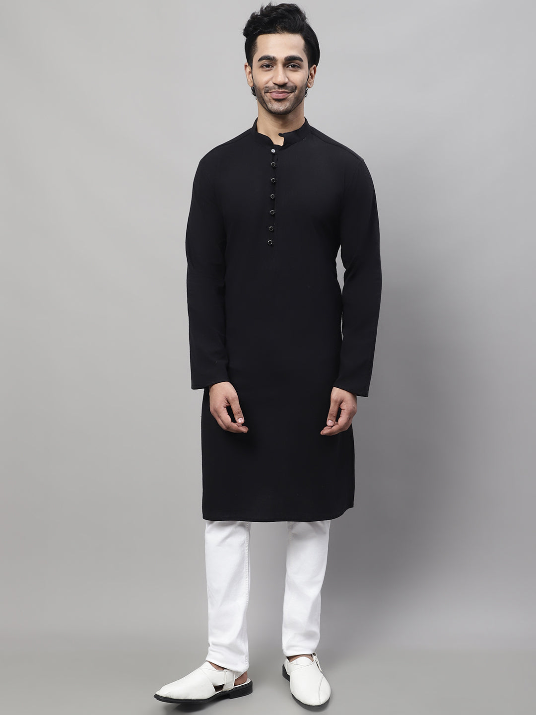 Even Apparels Black Pure Cotton Kurta With Band Collar - Distacart
