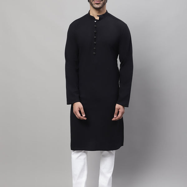 Even Apparels Black Pure Cotton Kurta With Band Collar - Distacart