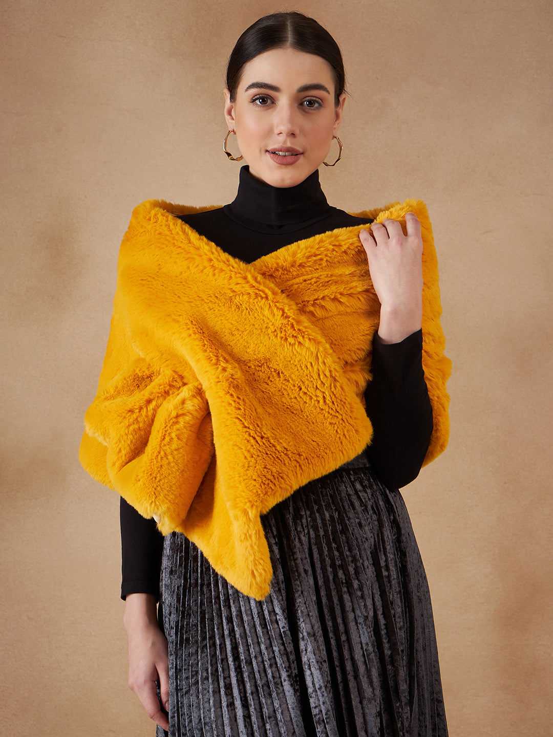 InWeave Women's Yellow Long Faux Fur Cape - Distacart