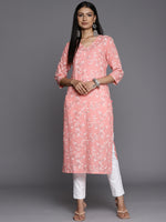 Thumbnail for Varanga Women's Peach Khari Floral Printed Straight Kurta - Distacart