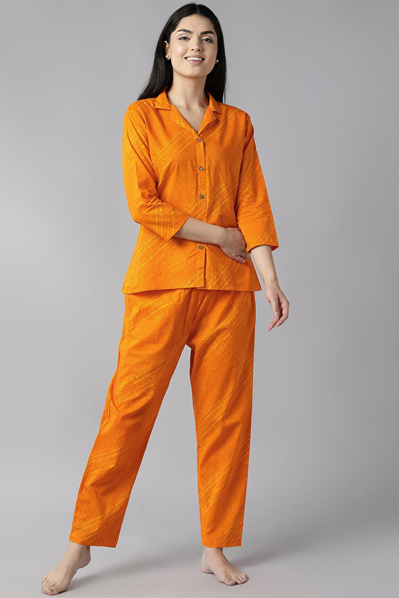 Women's Orange Pure Cotton Solid Night Suit - Rasiya - Distacart