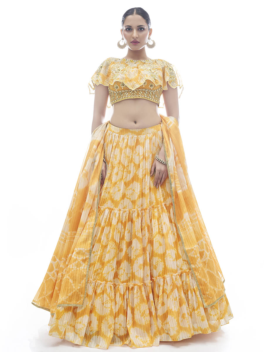 Myra Yellow Jaquard Embroidered Designer Lehenga - Distacart