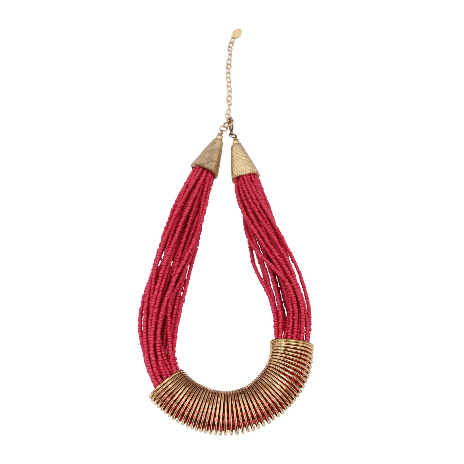 Gold-Plated Alloy Red Beaded Tribal Necklace - The Pari - Distacart