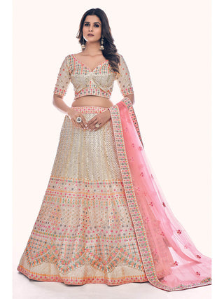 Myra White Soft Net Embroidered Designer Lehenga Choli - Distacart