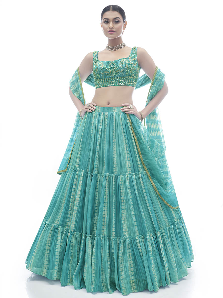 Myra Sea Green Jaquard Embroidered Designer Lehenga - Distacart