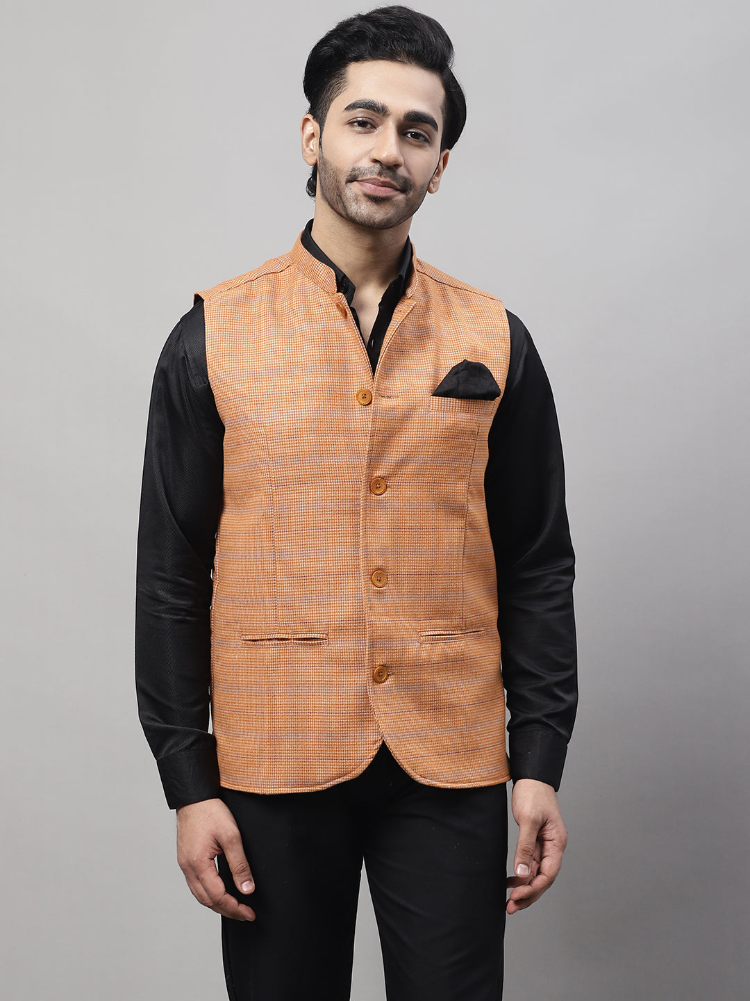 Even Apparels Men's Orange Nehru Jacket With Welt Pockets - Distacart