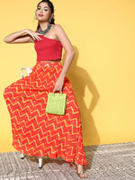 Thumbnail for InWeave Women's Orange Bandhej Pleated Skirt - Distacart
