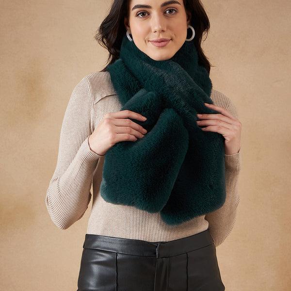 InWeave Women's Dark Teal Faux Fur Neck Warmer - Distacart