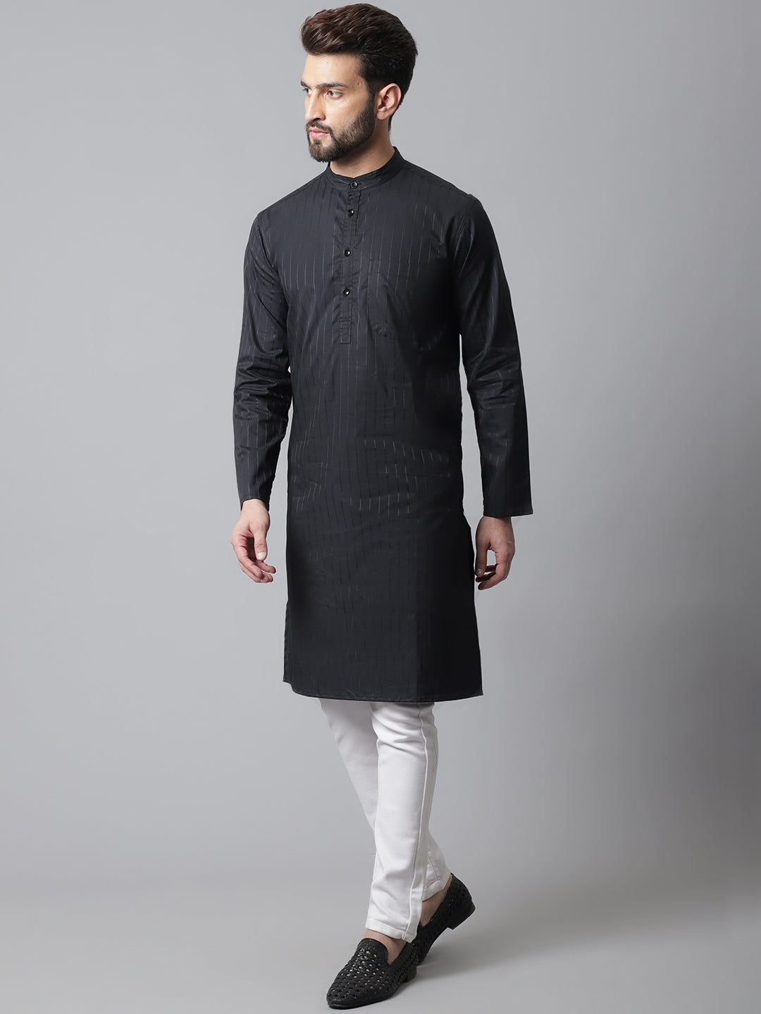 Even Apparels Black Solid Kurta With Band Collar - Distacart