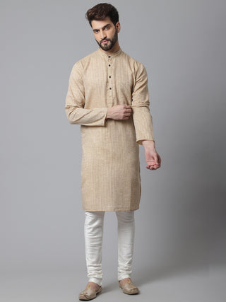 Even Apparels Beige Pure Cotton Kurta With Band Collar - Distacart