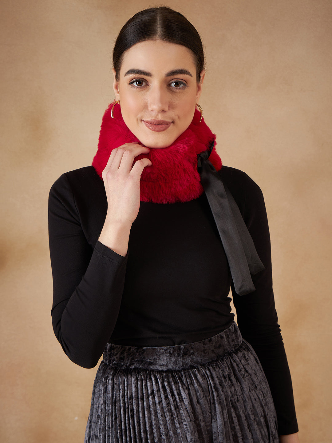 InWeave Women's Cherry Red Fur Neckpiece - Distacart
