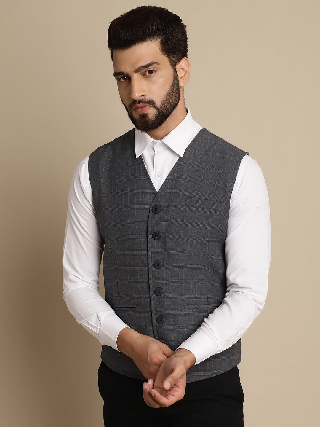 Even Apparels Men's Grey Waistcoat with welt pockets - Distacart