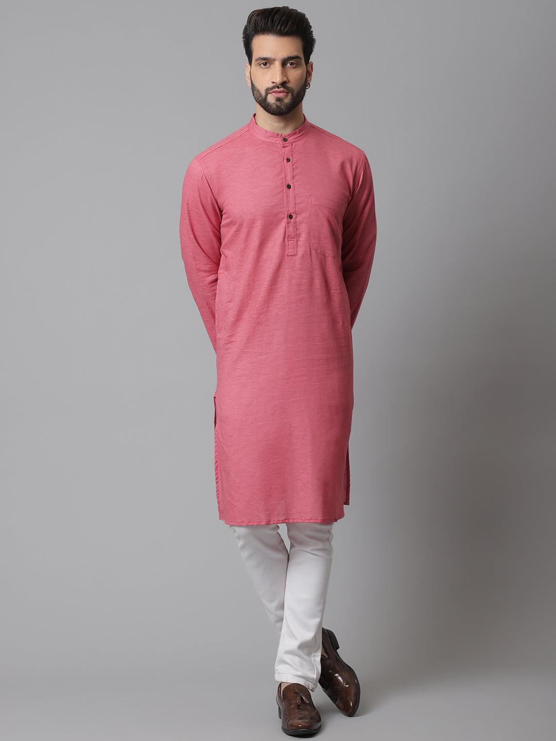 Even Apparels Rust Pure Cotton Kurta With Band Collar - Distacart