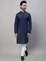 Thumbnail for Even Apparels Blue Pure Cotton Kurta With Band Collar - Distacart