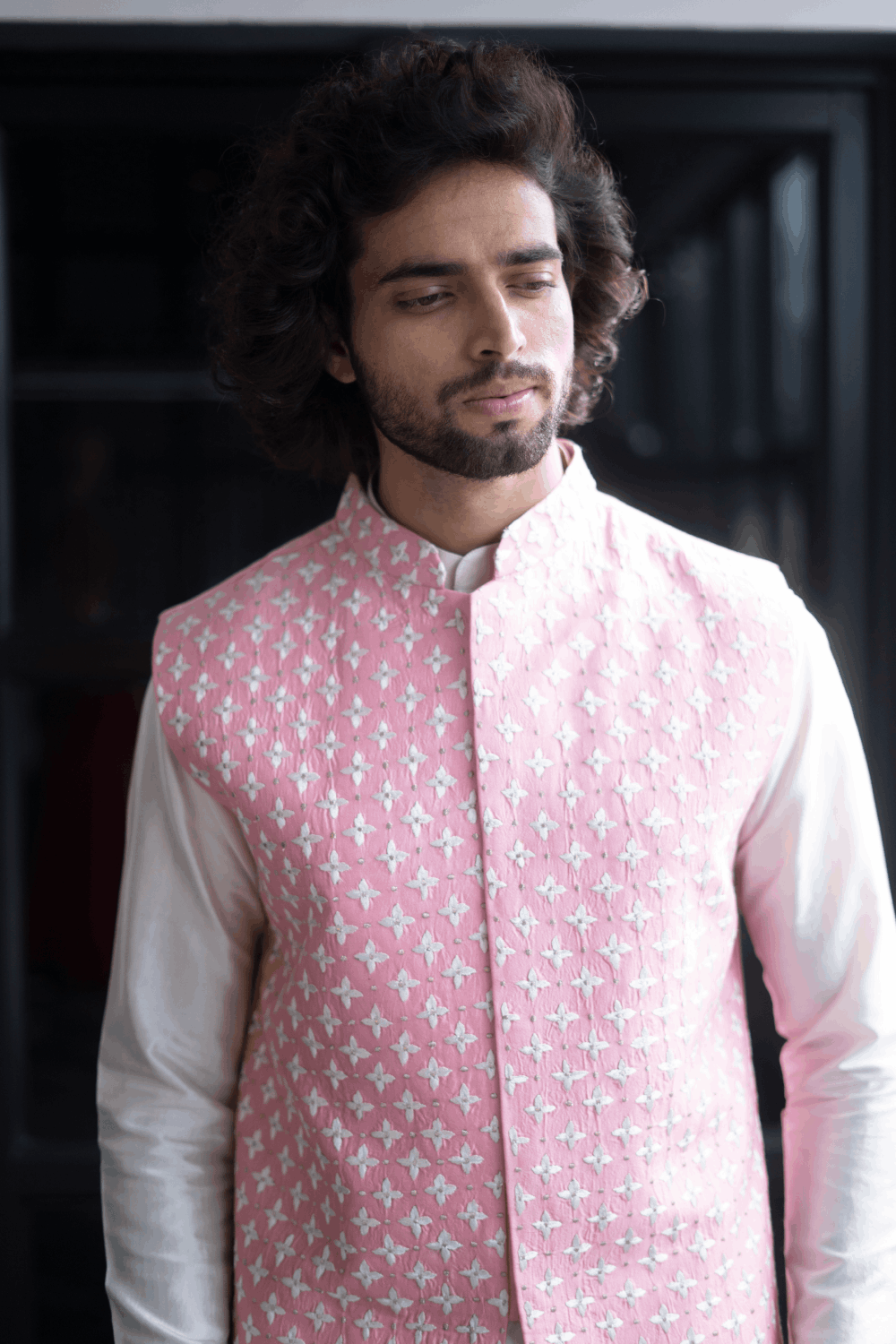 Light Pink Designer Men's Nehru Jacket by Hilo Designs - Distacart