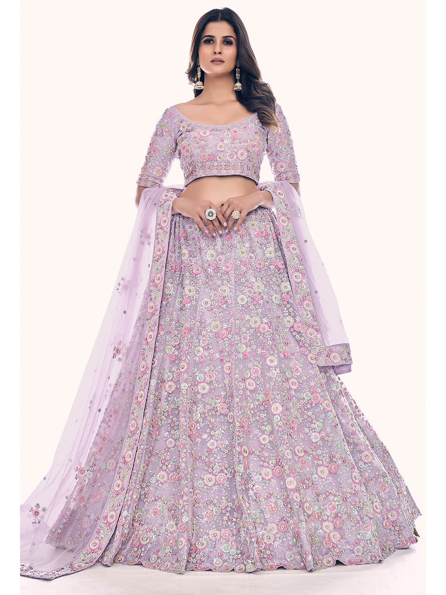 Myra Lilac Soft Net Embroidered Designer Lehenga Choli - Distacart