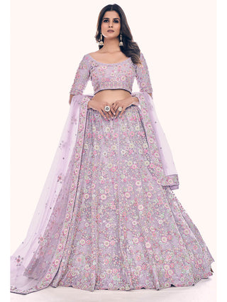 Myra Lilac Soft Net Embroidered Designer Lehenga Choli - Distacart